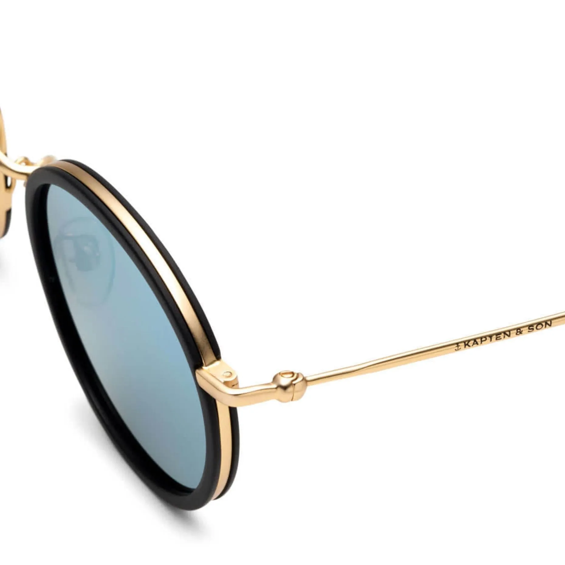 Kapten & Son Sonnenbrille Amsterdam - Farbe: Matt Black Gold Blue Mirrored Schwarz Blau