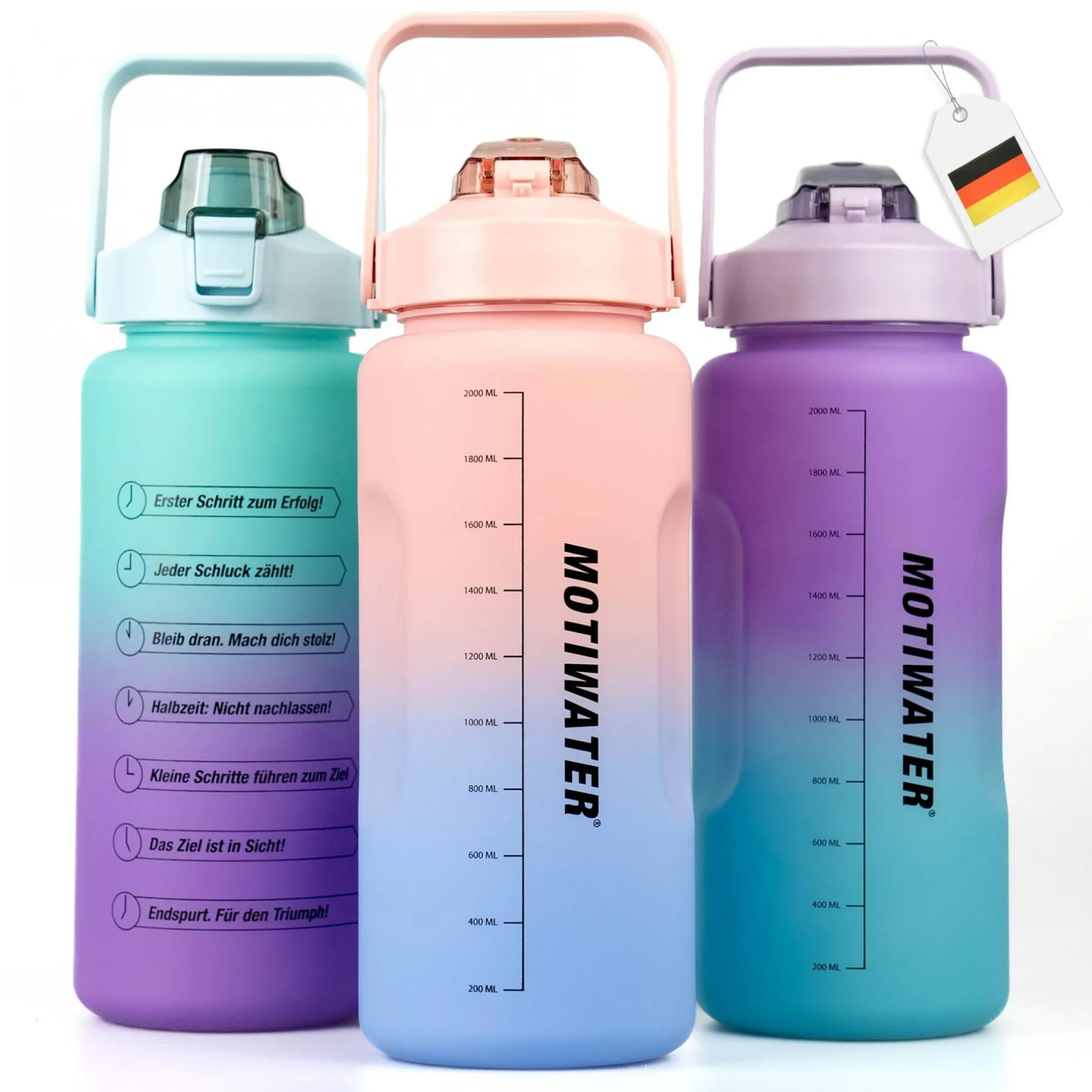 Motiwater Trinkflasche 2 L Lila / Türkis