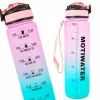 MOTIWATER Trinkflasche mit motivierenden Sprüchen & Uhrzeit - Variante: Türkis / Pink (Schrift schwarz)