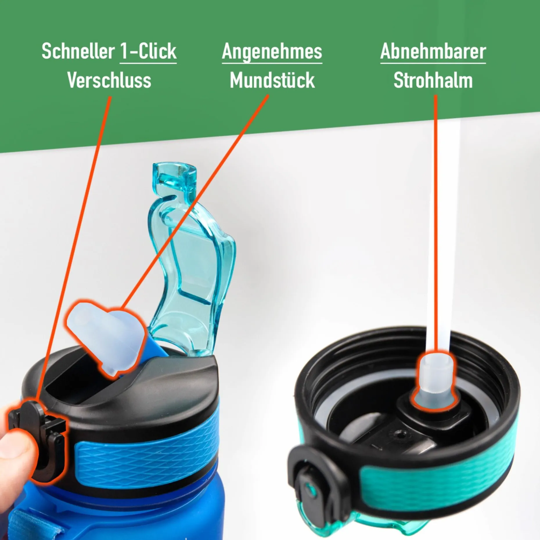 MOTIWATER Trinkflasche mit motivierenden Sprüchen & Uhrzeit - Variante: Türkis / Pink (Schrift weiß)
