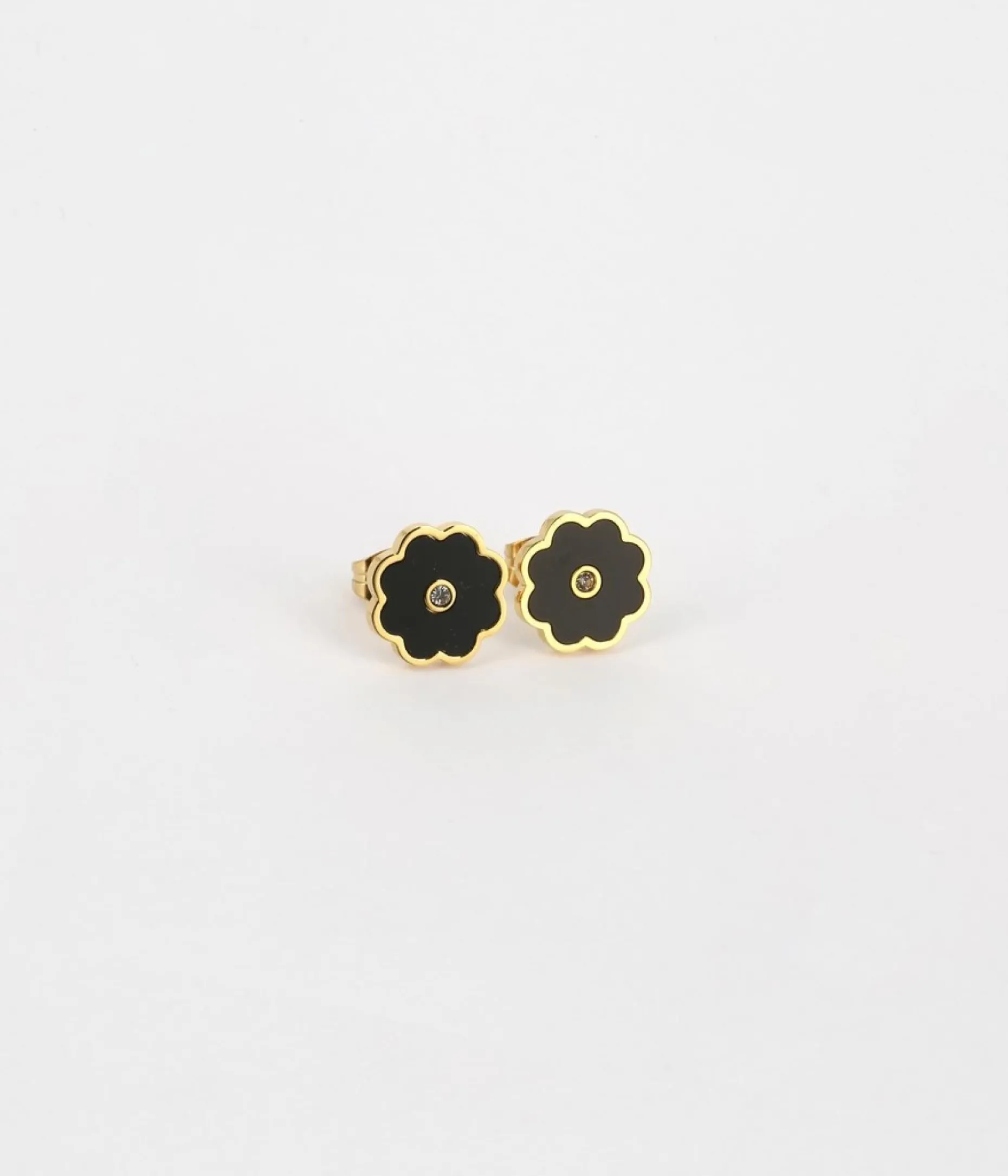 Zag Bijoux Ohrstecker Blume - Farbe: gold/Schwarz/Zirkonienstein