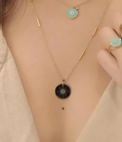 Zag Bijoux Sun Necklace Edelstahl vergoldet Grün